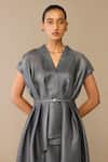 Ampm_Gray V-neck Amalea Jacket Skirt Set _at_Aza_Fashions