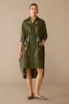 Buy_Ampm_Olive Green Poplin Embroidery Collared Viola Dress _at_Aza_Fashions