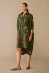 Buy_Ampm_Olive Green Poplin Embroidery Collared Viola Dress 