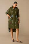 Shop_Ampm_Olive Green Poplin Embroidery Collared Viola Dress 