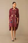 Buy_Ampm_Red Poplin Embroidery Collared Viola Dress _at_Aza_Fashions