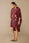Shop_Ampm_Red Poplin Embroidery Collared Viola Dress _Online_at_Aza_Fashions