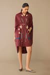 Buy_Ampm_Red Poplin Embroidery Collared Viola Dress 