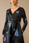 Ampm_Black Satin, Organza V-neck Miraya Dress _Online_at_Aza_Fashions