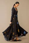 Buy_Ampm_Black Satin, Organza V-neck Miraya Dress _Online_at_Aza_Fashions