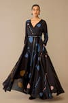 Buy_Ampm_Black Satin, Organza V-neck Miraya Dress _at_Aza_Fashions