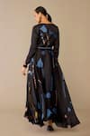 Shop_Ampm_Black Satin, Organza V-neck Miraya Dress _at_Aza_Fashions