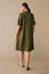 Shop_Ampm_Olive Green Chanderi Embroidery Round , Open Atara Dress With Jacket _at_Aza_Fashions