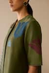 Ampm_Olive Green Chanderi Embroidery Round , Open Atara Dress With Jacket _Online_at_Aza_Fashions