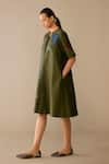 Buy_Ampm_Olive Green Chanderi Embroidery Round , Open Atara Dress With Jacket _Online_at_Aza_Fashions