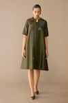Buy_Ampm_Olive Green Chanderi Embroidery Round , Open Atara Dress With Jacket _at_Aza_Fashions