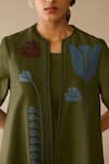 Shop_Ampm_Olive Green Chanderi Embroidery Round , Open Atara Dress With Jacket 