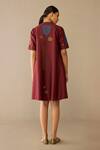 Shop_Ampm_Red Chanderi Embroidery Round Neck Atara Dress With Jacket _at_Aza_Fashions