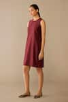 Buy_Ampm_Red Chanderi Embroidery Round Neck Atara Dress With Jacket _Online_at_Aza_Fashions