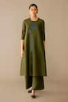Ampm_Olive Green Chanderi Embroidery Round Neck Samreen Kurta Set _Online_at_Aza_Fashions