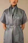 Ampm_Gray Shawl Neck Shiri Top And Pant Set _at_Aza_Fashions