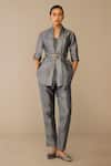Ampm_Gray Shawl , Round Idalia Cape Pant Set _at_Aza_Fashions
