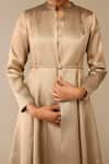 Ampm_Gold Round Neck Fariha Abaya Kurta Jacket Set _at_Aza_Fashions