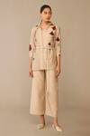 Buy_Ampm_Beige Chanderi Embroidery Collared, Round Neck Sarai Shirt Pant Set _at_Aza_Fashions