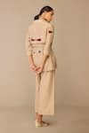 Shop_Ampm_Beige Chanderi Embroidery Collared, Round Neck Sarai Shirt Pant Set _at_Aza_Fashions