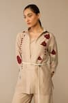 Buy_Ampm_Beige Chanderi Embroidery Collared, Round Neck Sarai Shirt Pant Set 