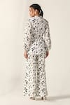 Shop_House Of Zeniaa_White Cotton Embroidery Collared Floral Print Schiffli Sage Set _at_Aza_Fashions