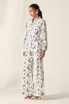 Buy_House Of Zeniaa_White Cotton Embroidery Collared Floral Print Schiffli Sage Set _Online_at_Aza_Fashions