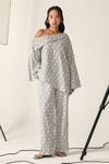 House Of Zeniaa_Cream Cotton Off-shoulder Daisy Monochrome Co-ord Set_Online_at_Aza_Fashions