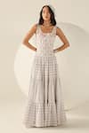 House Of Zeniaa_Cotton Fabric Flowers Square Neck Lily Multicolored Tiered Maxi Dress _Online_at_Aza_Fashions