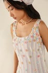 Buy_House Of Zeniaa_Cotton Fabric Flowers Square Neck Lily Multicolored Tiered Maxi Dress _Online_at_Aza_Fashions