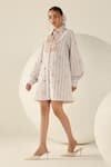 House Of Zeniaa_White Cotton Embroidery Collared Stella Multicoloured Striped Shirt Dress _Online_at_Aza_Fashions