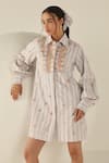 Buy_House Of Zeniaa_White Cotton Embroidery Collared Stella Multicoloured Striped Shirt Dress _Online_at_Aza_Fashions