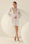 Shop_House Of Zeniaa_White Cotton Embroidery Collared Stella Multicoloured Striped Shirt Dress _Online_at_Aza_Fashions