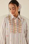 House Of Zeniaa_White Cotton Embroidery Collared Stella Multicoloured Striped Shirt Dress _at_Aza_Fashions