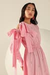 House Of Zeniaa_Pink Cotton Sequins Round Neck Amelia Striped Maxi Dress _Online_at_Aza_Fashions