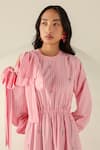 Shop_House Of Zeniaa_Pink Cotton Sequins Round Neck Amelia Striped Maxi Dress _Online_at_Aza_Fashions