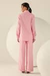 Shop_House Of Zeniaa_Pink Cotton Sequins Collared Audrey Striped Button-up Co-ord Set _at_Aza_Fashions