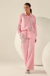 House Of Zeniaa_Pink Cotton Sequins Collared Audrey Striped Button-up Co-ord Set _Online_at_Aza_Fashions