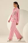 Buy_House Of Zeniaa_Pink Cotton Sequins Collared Audrey Striped Button-up Co-ord Set _Online_at_Aza_Fashions