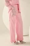 Shop_House Of Zeniaa_Pink Cotton Sequins Collared Audrey Striped Button-up Co-ord Set _Online_at_Aza_Fashions