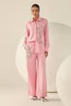 Buy_House Of Zeniaa_Pink Cotton Sequins Collared Audrey Striped Button-up Co-ord Set _at_Aza_Fashions