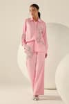Buy_House Of Zeniaa_Pink Cotton Beads Collared Audrey Striped Button-up Shirt _at_Aza_Fashions