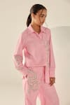 House Of Zeniaa_Pink Cotton Beads Collared Audrey Striped Button-up Shirt _Online_at_Aza_Fashions