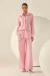 Buy_House Of Zeniaa_Pink Cotton Beads Collared Audrey Striped Button-up Shirt _Online_at_Aza_Fashions