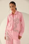 Buy_House Of Zeniaa_Pink Cotton Beads Collared Audrey Striped Button-up Shirt 