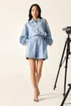 Shop_House Of Zeniaa_Blue Cotton Collared Daphne Striped Oversized Shirt _at_Aza_Fashions