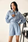 Buy_House Of Zeniaa_Blue Cotton Collared Daphne Striped Oversized Shirt _Online_at_Aza_Fashions