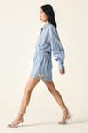 Shop_House Of Zeniaa_Blue Cotton Collared Daphne Striped Oversized Shirt _Online_at_Aza_Fashions