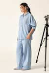 Buy_House Of Zeniaa_Blue Cotton Collared Sophia Chevron Panel Striped Shirt _Online_at_Aza_Fashions