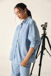 Shop_House Of Zeniaa_Blue Cotton Collared Sophia Chevron Panel Striped Shirt _Online_at_Aza_Fashions